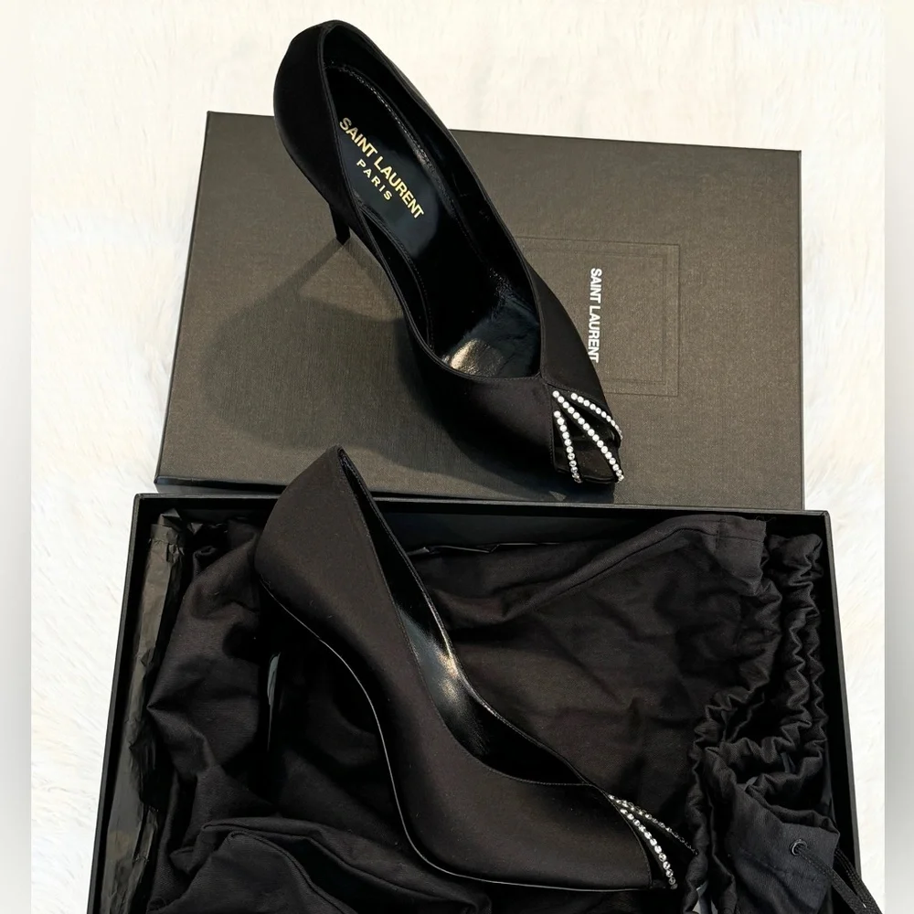Saint Laurent Martinique 110 cm Black Heels with Silver Accents - Picture 2 of 5
